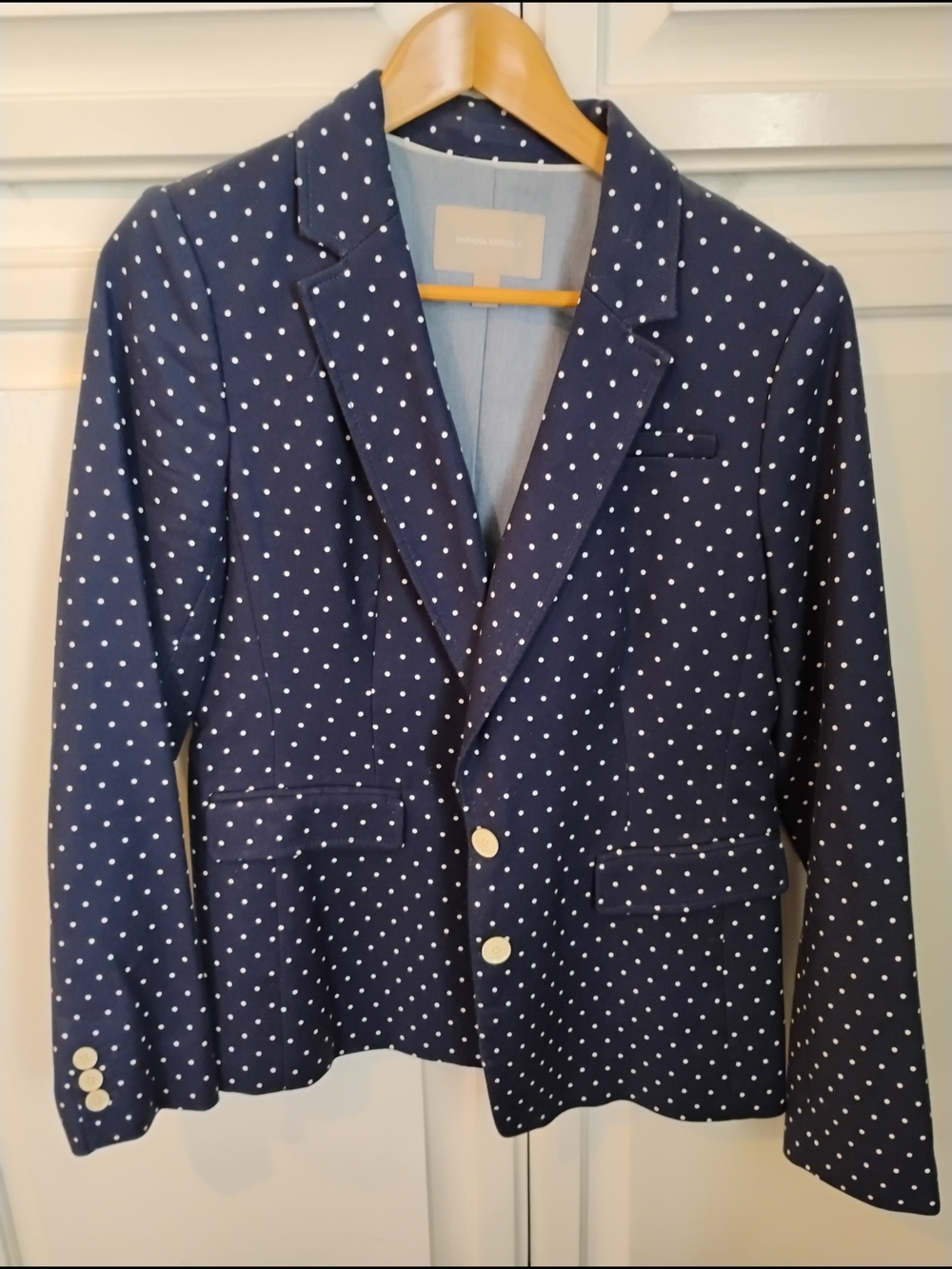 Banana Republic Navy and White Polka Dot Blazer